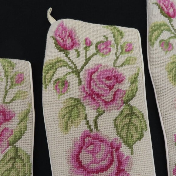 Imperial Elegance Set 4 Pink Rose Flower Floral Needlepoint Christmas Stockings - Picture 7 of 16